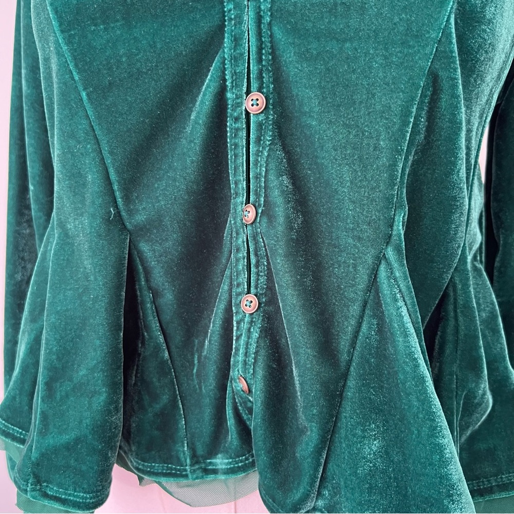 ANTHROPOLOGIE Whimsigoth Emerald Green Swing Velvet Peasant Top NWT - Picture 7 of 9